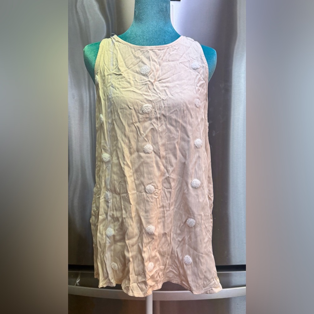 Elegant Cream Sleeveless Top Pom Pom Embellishment